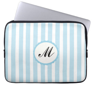 Striped Blue White Custom Monogram Laptop Sleeve
