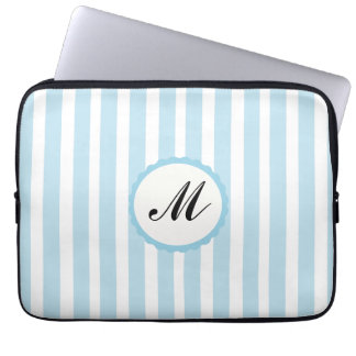 Striped Blue White Custom Monogram Laptop Sleeve