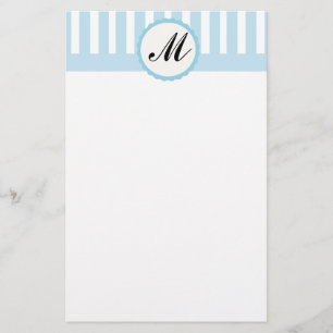 Striped Blue White Custom Monogram stationery