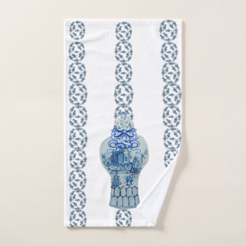 Striped Blue  White Ginger Jar Hand Towel