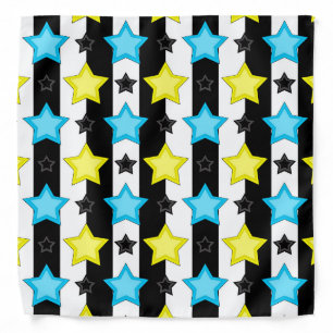 Striped Blue Yellow Stars Pattern Design Bandana