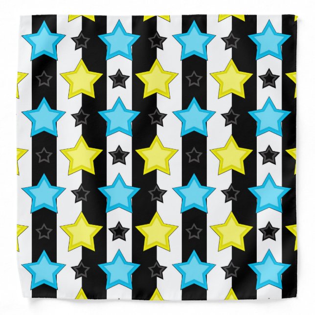Striped Blue Yellow Stars Pattern Design  Bandana (Front)