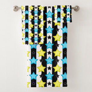 Striped Blue Yellow Stars Pattern Design Bath Towel Set