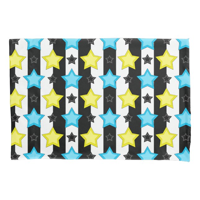 Striped Blue Yellow Stars Pattern Design  Pillow Case (Front)