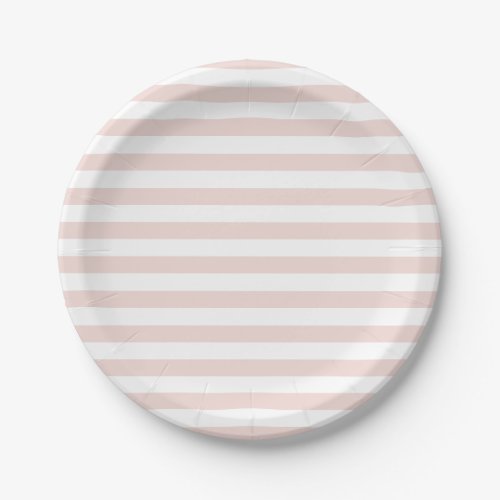 Striped blush pink white horizontal stripes chic paper plates