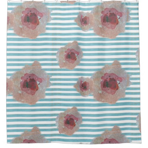 Striped Boho Chic Floral Pattern  Shower Curtain