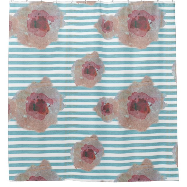 Striped Boho Chic Floral Pattern | Shower Curtain (Front)
