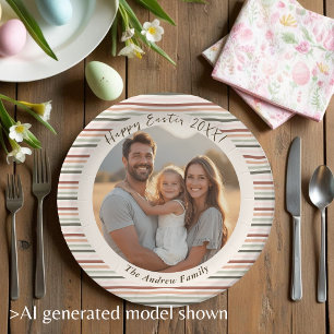 Striped Boho Easter with Photo & Name Paper Plates