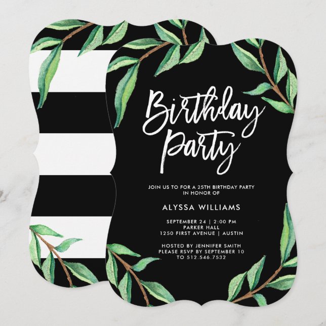 Striped Botanical | Birthday Party Invitation (Front/Back)