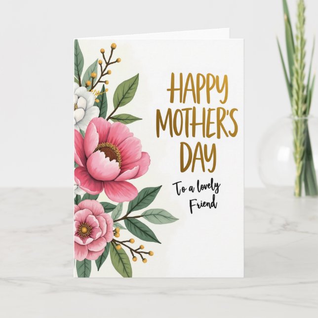 Striped Botanical Golden Script Card (Front)