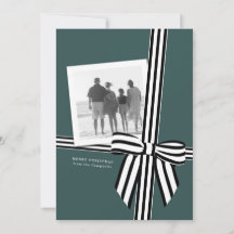Striped Bow Flat Holiday Photo Card Green