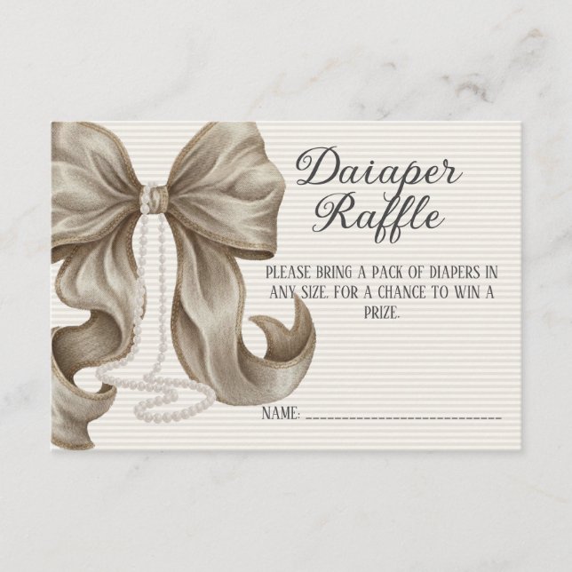 Striped Bow Girl Baby Shower Diaper Raffle Enclosure Card (Front)