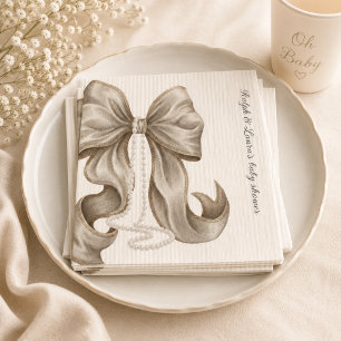 Striped Bow Ivory Pearl Baby Shower Napkins