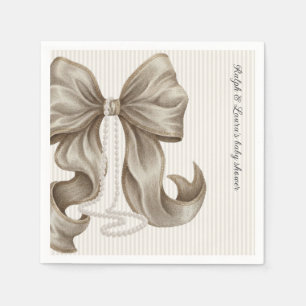 Striped Bow Ivory Pearl Baby Shower  Napkins