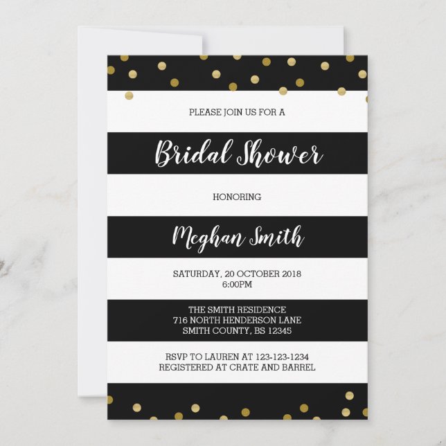 Striped Bridal Shower Invitation, Black and White Invitation (Front)
