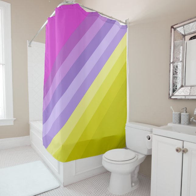 Striped, bright shower curtain (In Situ)
