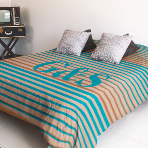 Striped Brown & Blue Monogrammed Duvet Cover