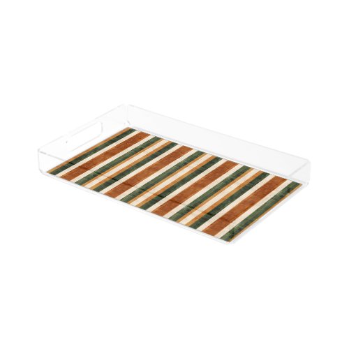 Striped Brown Green Abstract Modern Acrylic Tray