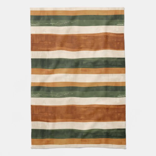 Striped Brown Green Abstract Modern Kitchen Towel