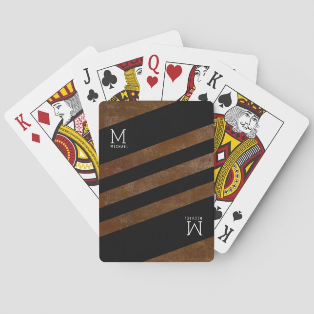 striped brown monogrammed poker cards (Back)