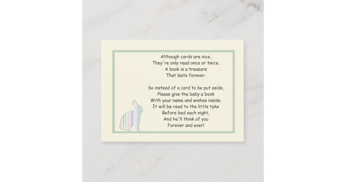 Striped Bunny Baby Shower Book Poem - Insert Card | Zazzle.com