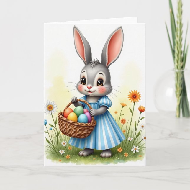 Striped Bunny Basket Eggs Card (Front)