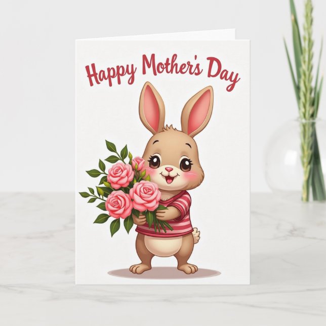 Striped Bunny Mothers Day Card (Front)