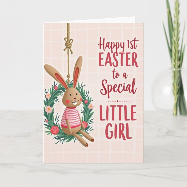 Striped Bunny Wreath Card (Front)