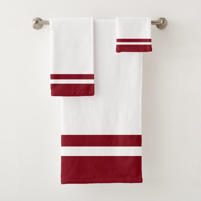 Striped Burgundy on White Bath Towel Set (Insitu)