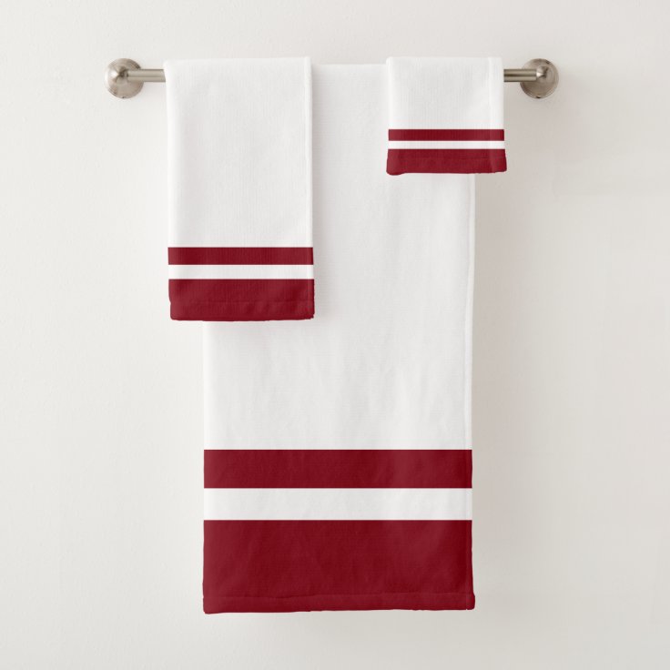 Striped Burgundy on White Bath Towel Set Zazzle