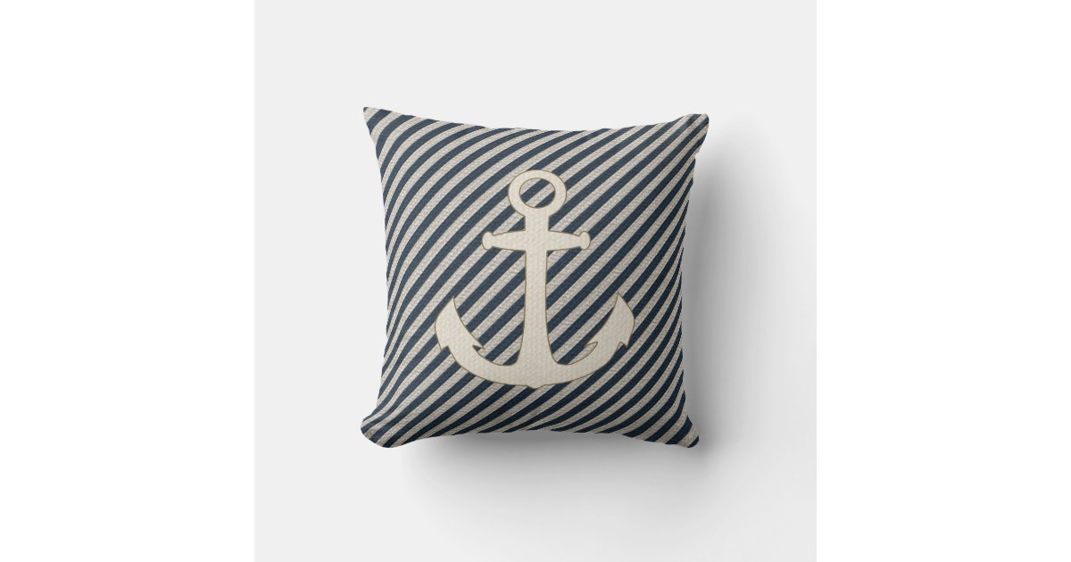 Nautical Anchor Seafoam Stripe Family Monogram Accent Pillow