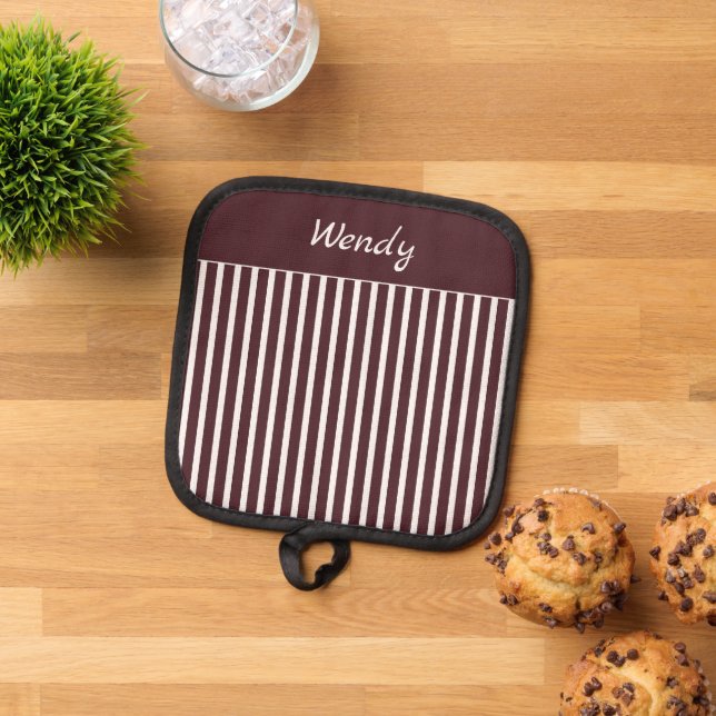 Striped Burnt Burgundy and White Pattern Pot Holder (Top Down)