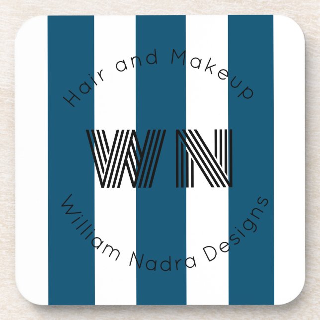 striped business logo monogram circle gift beverage coaster (Front)