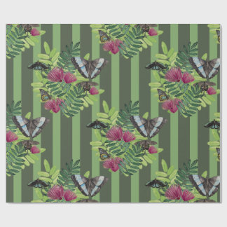 Striped Butterfly Tropical Floral Wrapping Paper