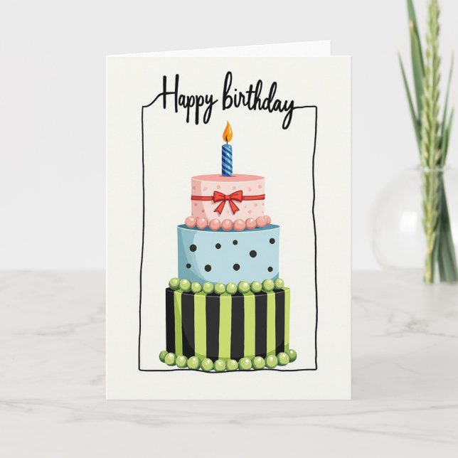 Striped Cake Birthday Card (Front)