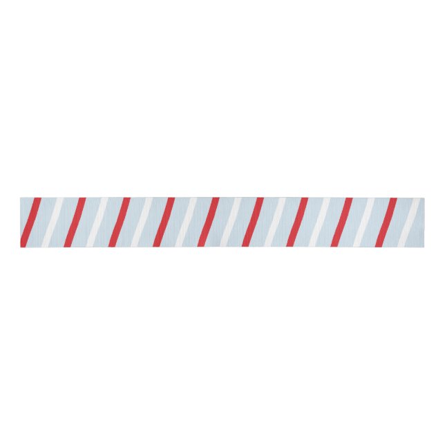 Striped Candy Cane Blue Red White Grosgrain Ribbon (Front)