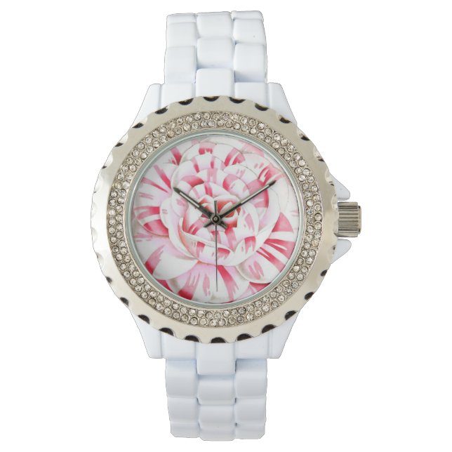 Striped candy cane camellia watch (Front)