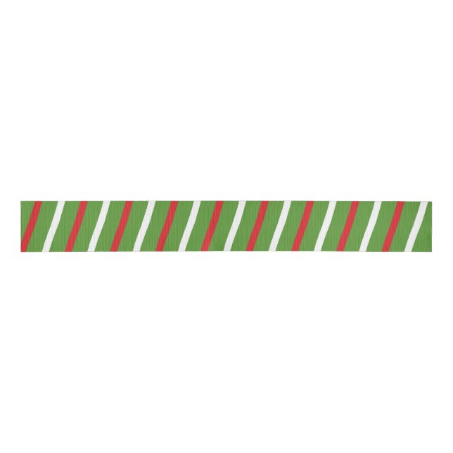 Striped Candy Cane Green Red White Grosgrain Ribbon (Front)