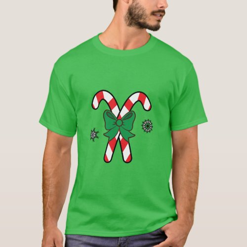 Striped Candy Canes Tied with a Bow at Christmas T_Shirt