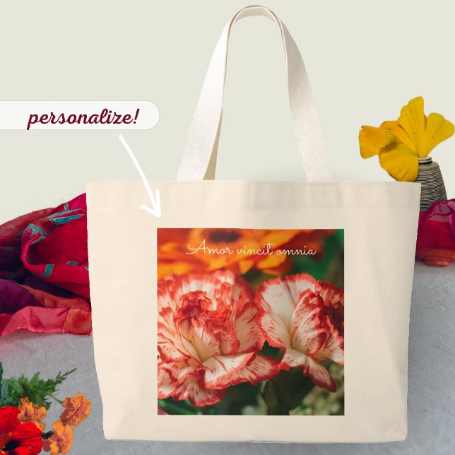 Striped carnations and gerbera large tote bag (Creator Uploaded)