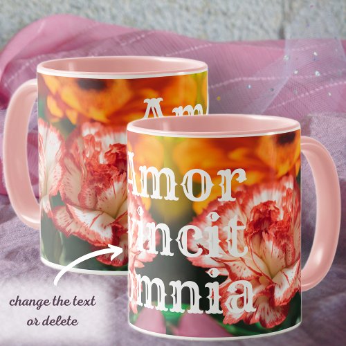 Striped carnations and gerbera mug