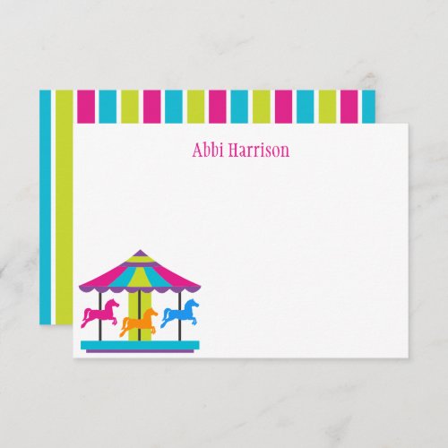 Striped Carnival Carousel Personalized Note Cards