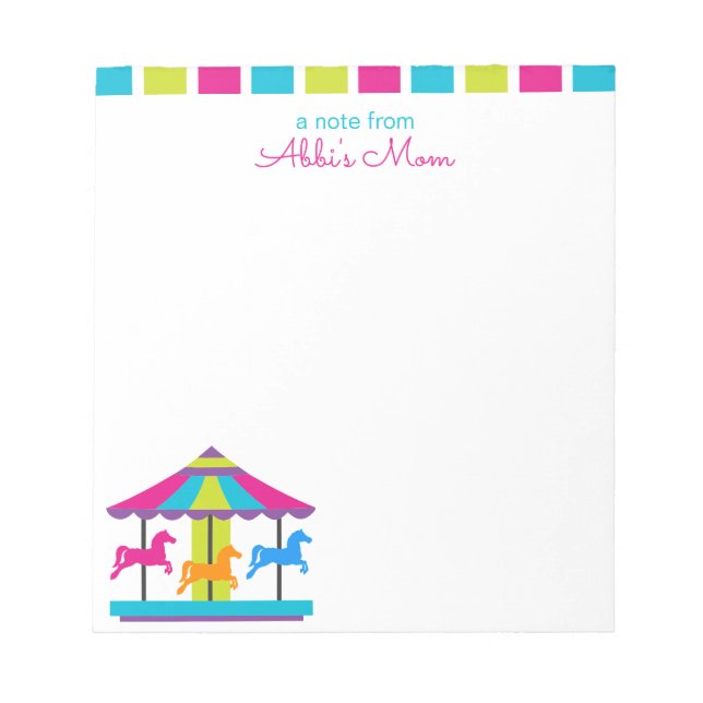 Striped Carnival Carousel Personalized Notepad (Front)