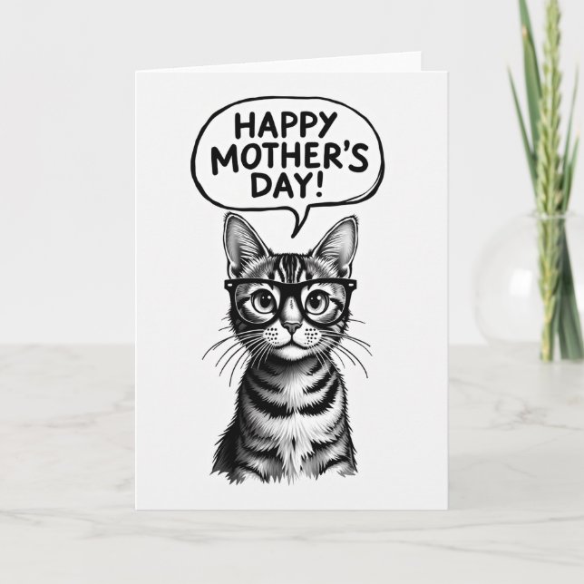 Striped Cat Affectionate Mothers Card (Front)