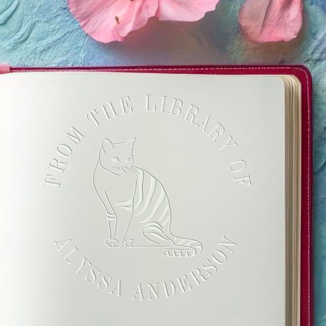 Striped Cat Custom Book Round  Embosser (Creator Uploaded)