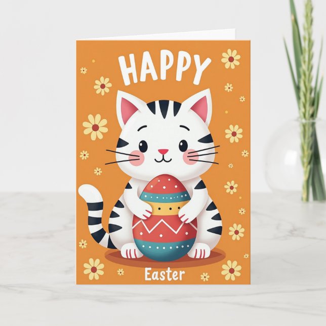 Striped Cat Easter Faux Gold Foil Card (Front)