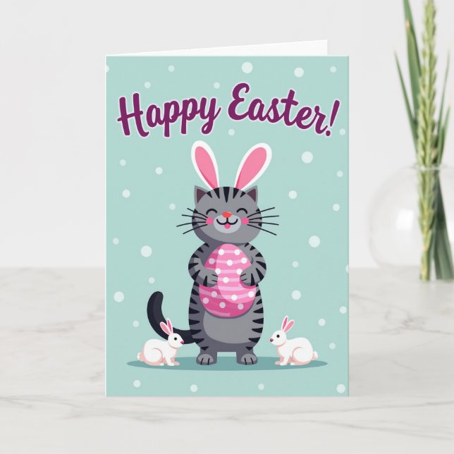Striped Cat Easter Oval Card (Front)