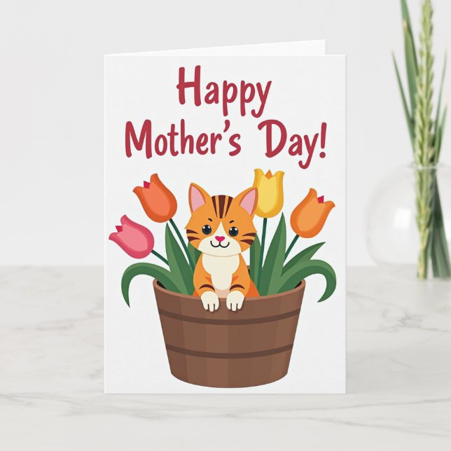 Striped Cat Floral Friend Card (Front)