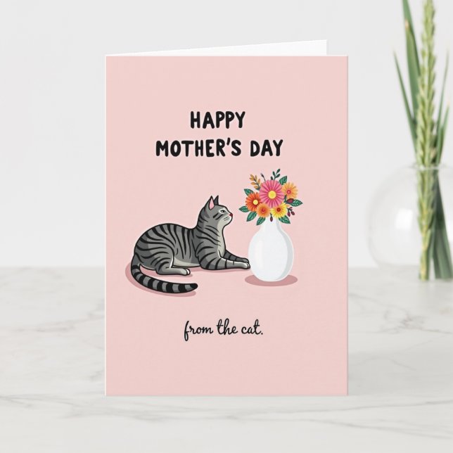 Striped Cat Floral Mothers Day Card (Front)