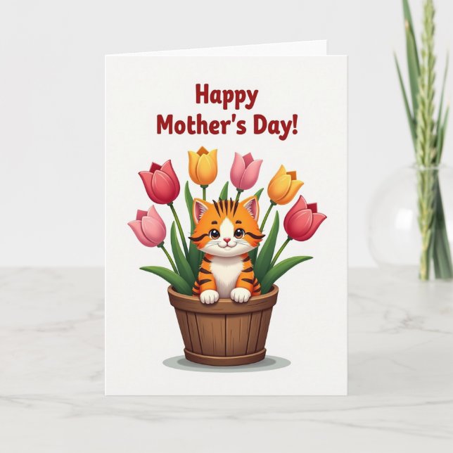 Striped Cat Floral Thank You Card (Front)